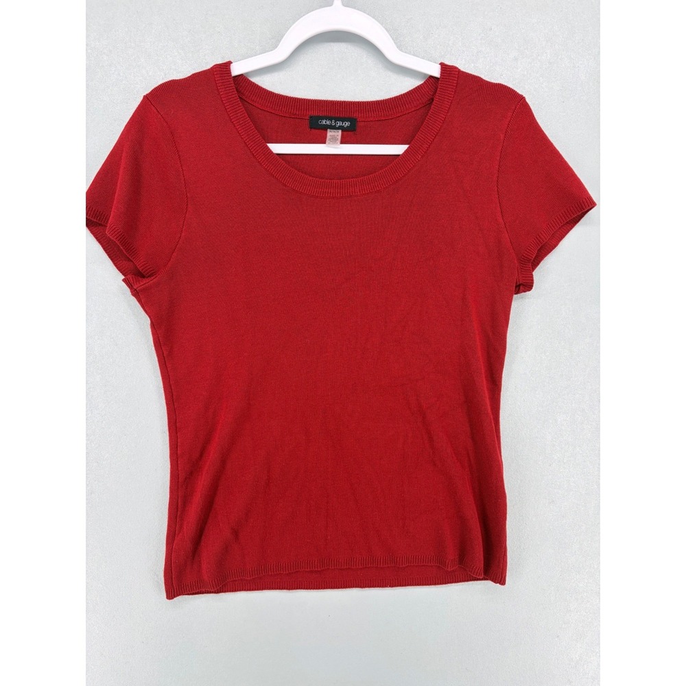 Cable & Gauge Womens Knit Top Red Scoop Neck Short Sleeve Medium
